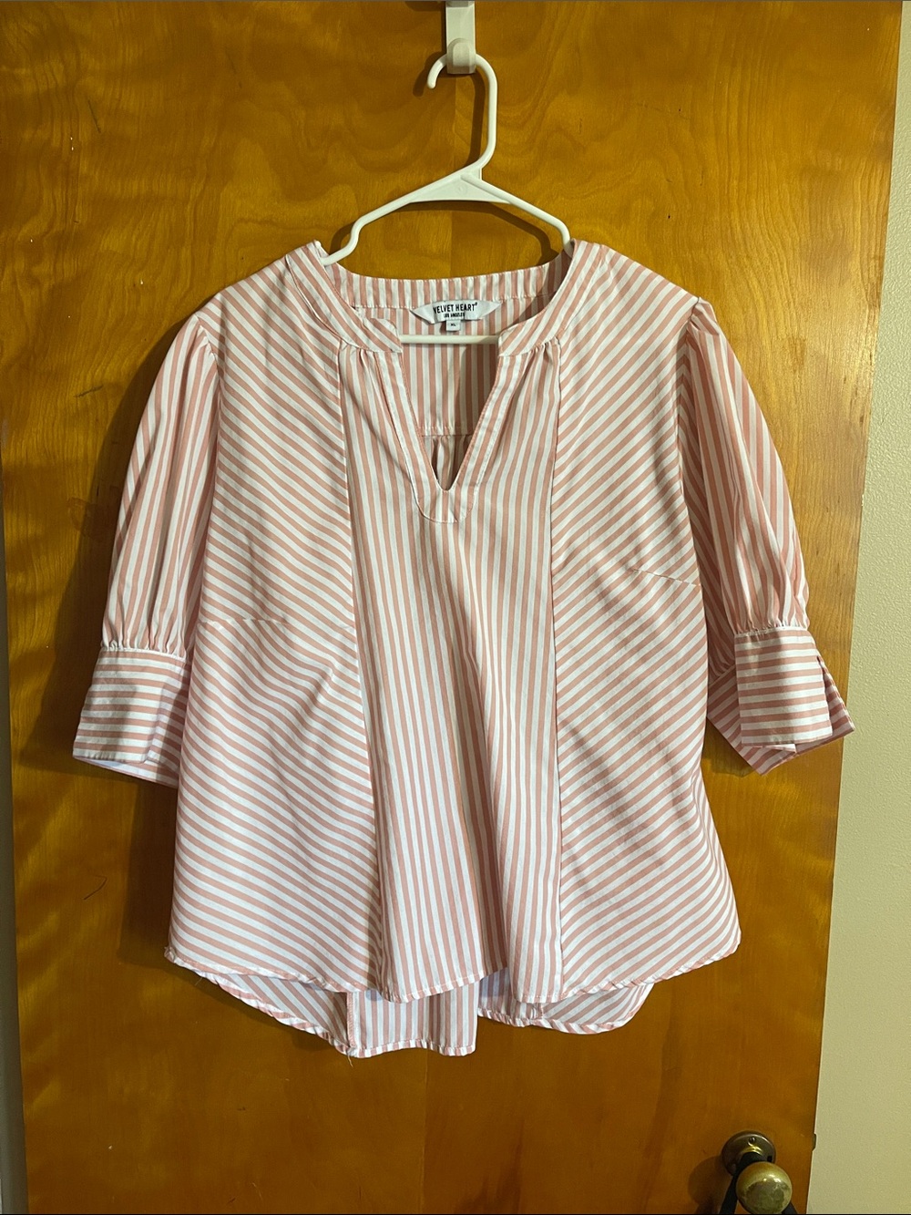 Velvet Heart Blush and White Striped V-Neck Peasant Top